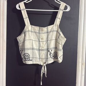 3/$16 Hand Painted a new day Plaid Cropped Tie Tank Size: L